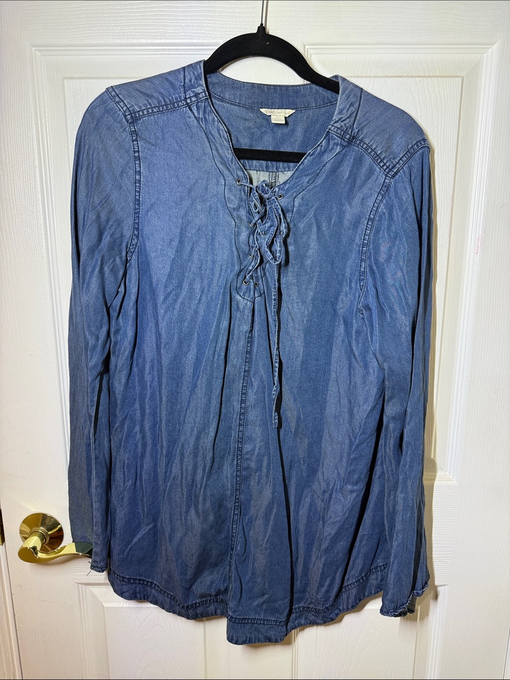 Cato Blue Lace-Up Denim Tunic Blouse